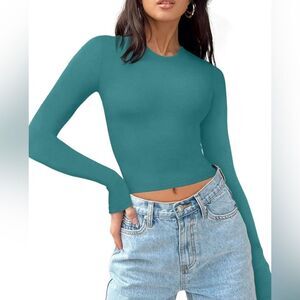 REORIA Womens Long Sleeve Basic Crop Slim Fitted Y2k Tops Xl NWT